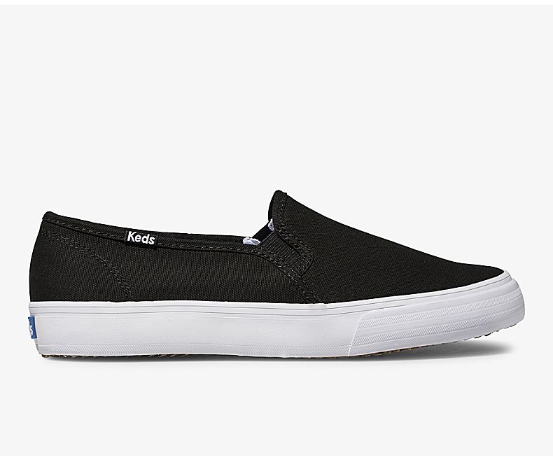 Keds Women's Double Decker Spring Canvas Black Slip On Shoes - TU3428506